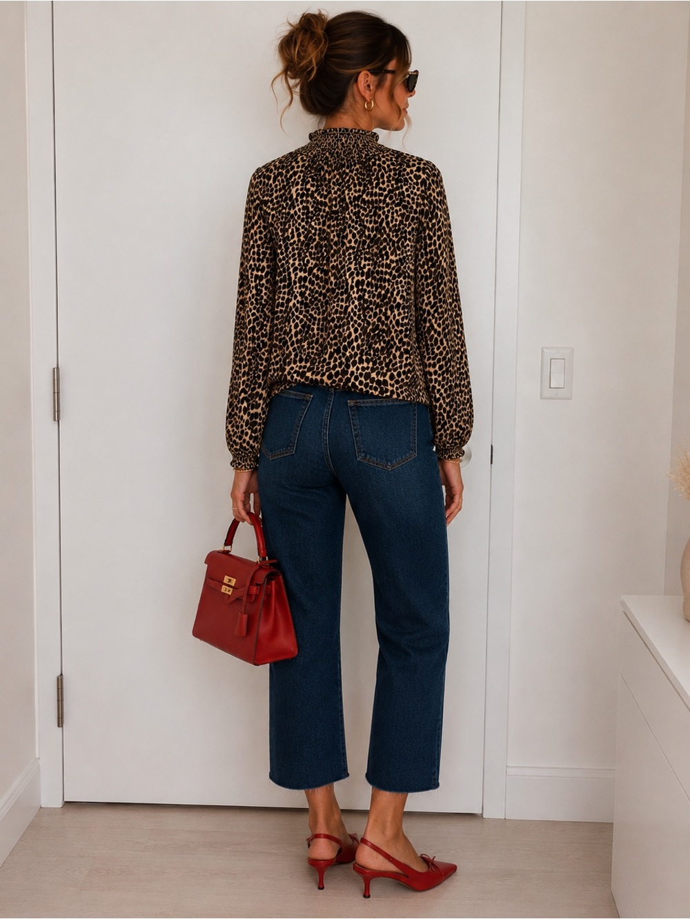J. Crew Leopard-Print Smocked Neck Blouse - Brown & Black - Picture 3 of 5